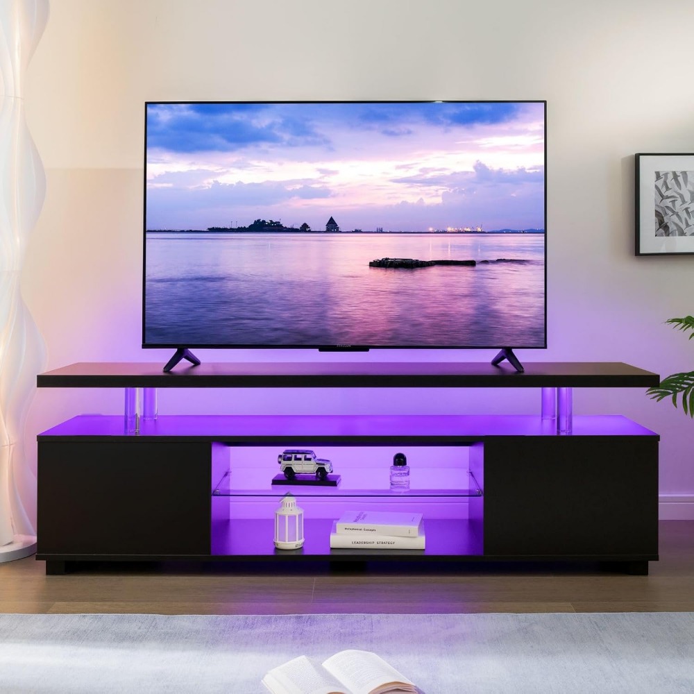 Black TV Stand with LED Lights – Gaming Console Tv Stand Bewertung und Preis