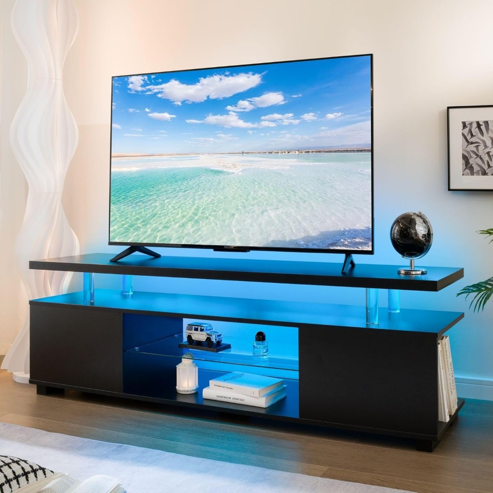 Black TV Stand with LED Lights – Gaming Console Tv Stand Bewertung und Preis