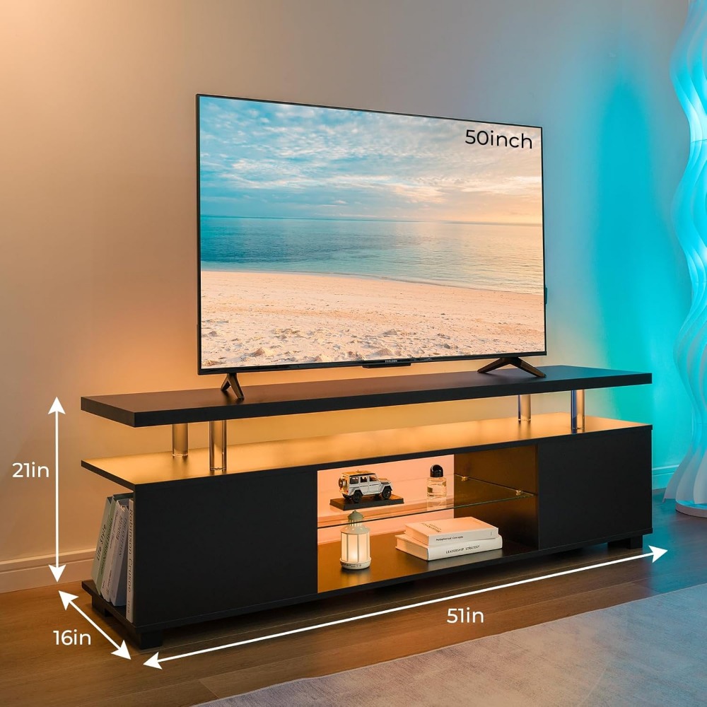 Black TV Stand with LED Lights – Gaming Console Tv Stand Bewertung und Preis